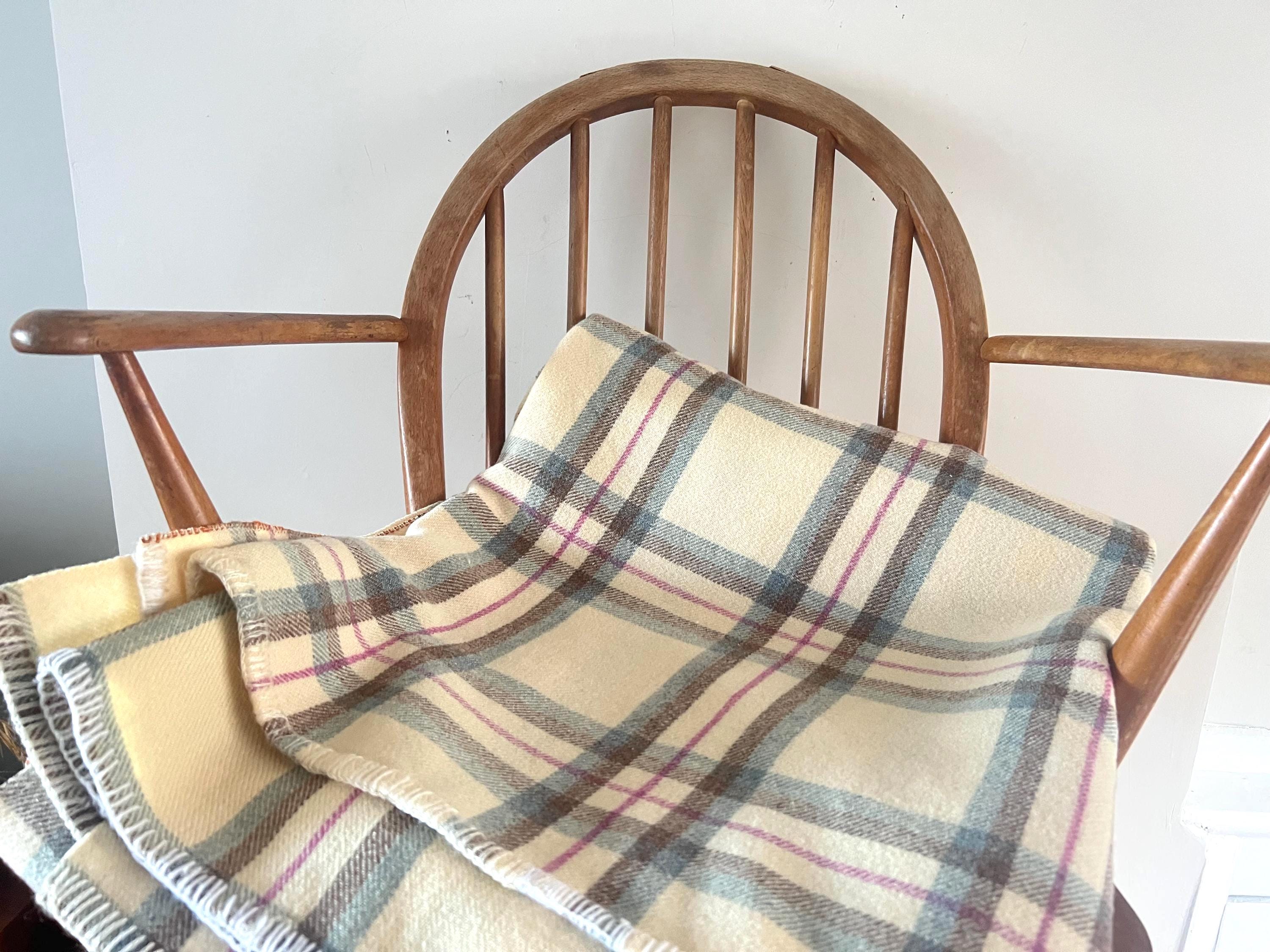 Vintage Welsh Wool Blanket - Traditional Plaid Check Throw Pure 