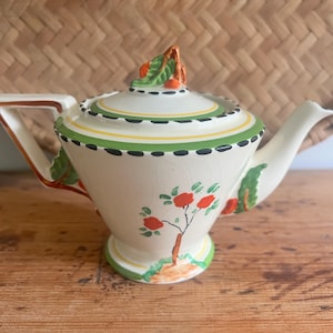 Rare Art Deco Burleigh Ware Teapot - Hand-Painted Roseland Design - Vintage English Pottery Collectible