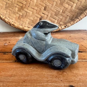 Unique Badger Driving Car Ceramic Figurine | Quirky Stoneware