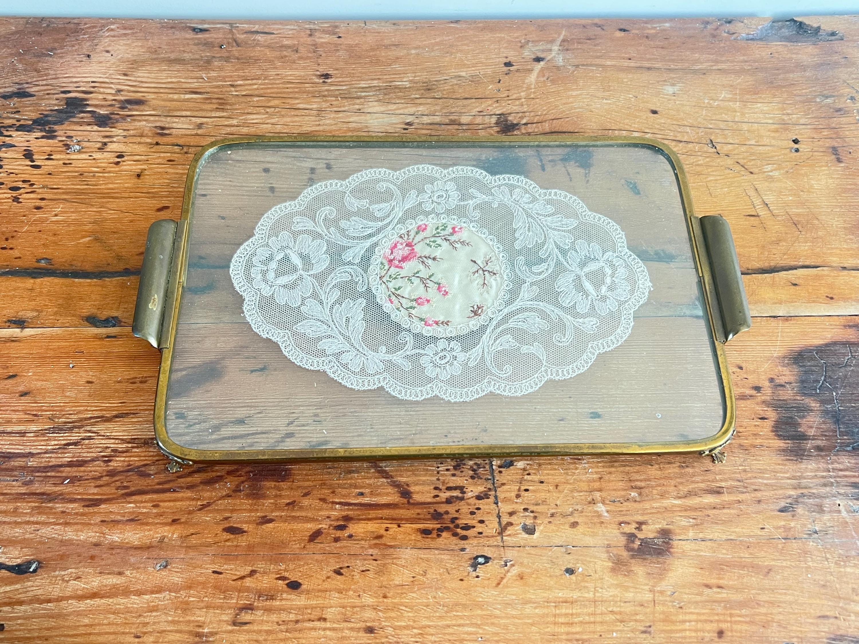 Gold Framed Petit Point Vanity Tray