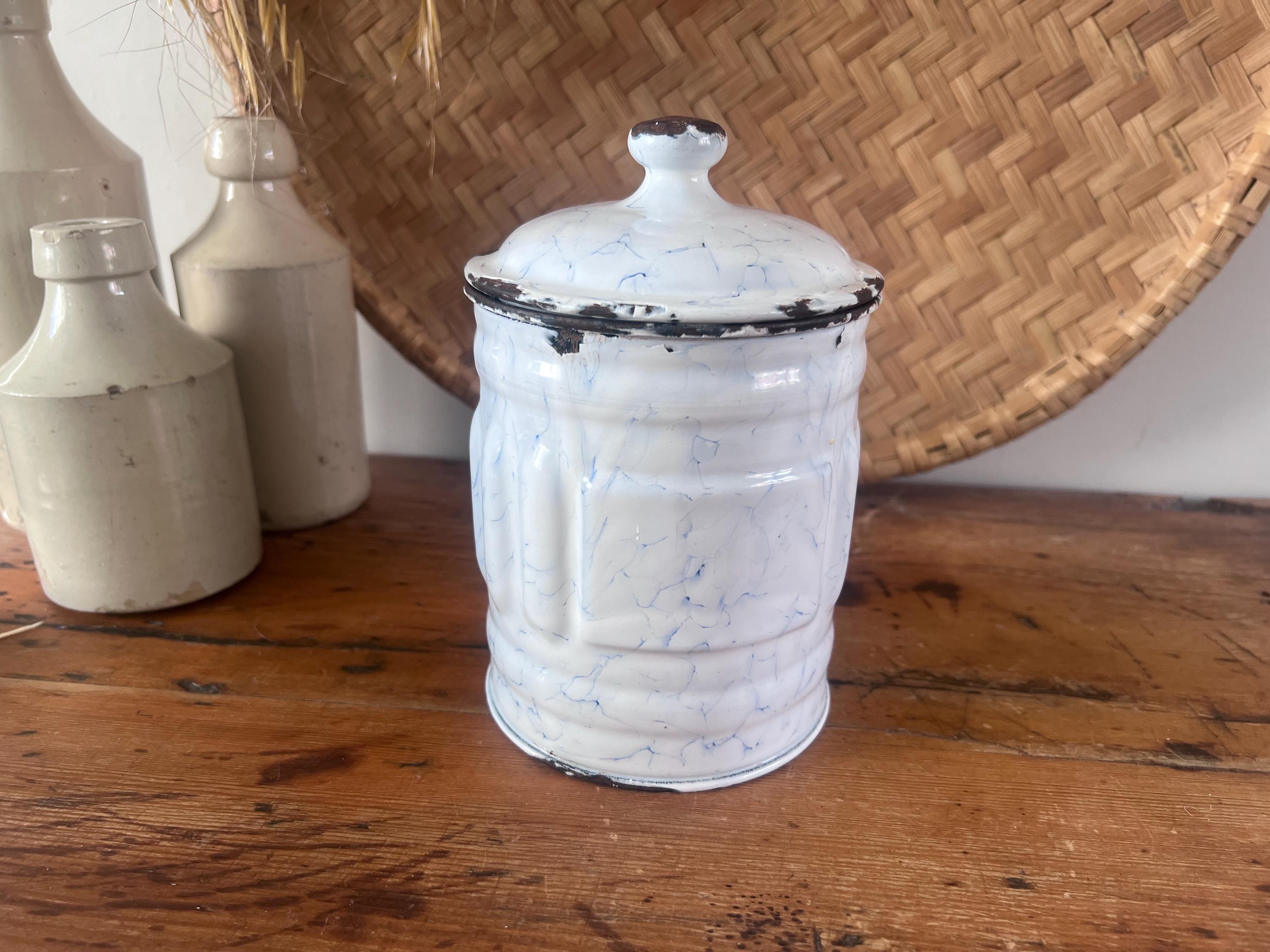 Antique French Enamel Canister Luc & Co Depose | Vintage Blue and