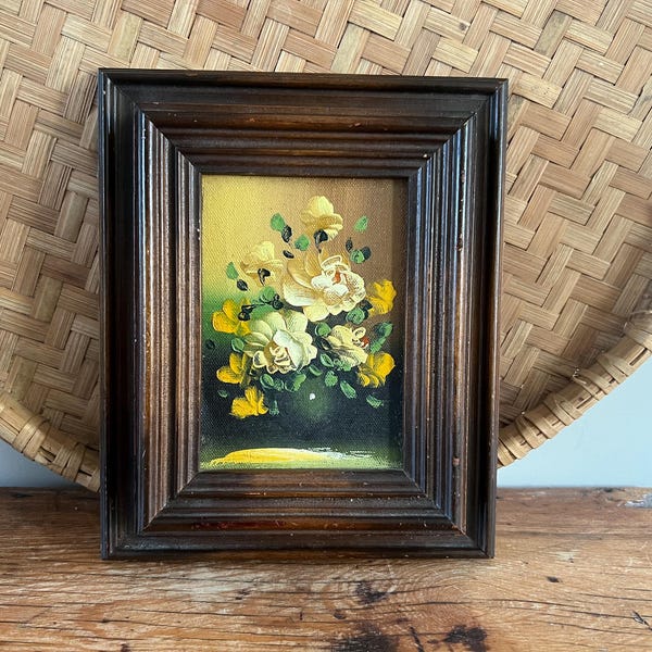 Vintage Wood Key Cabinet Floral Oil Painting Door | Botanical Wall Art Key Holder | Rustic Farmhouse Entryway Organiser | Key Hooks Box