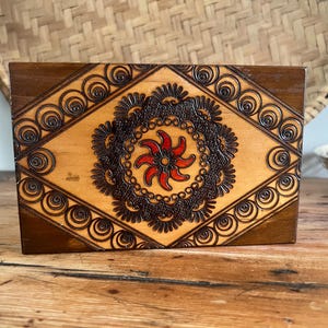 Hand-Carved Wooden Keepsake Box: Polish Folk Art Pyrography Floral Design