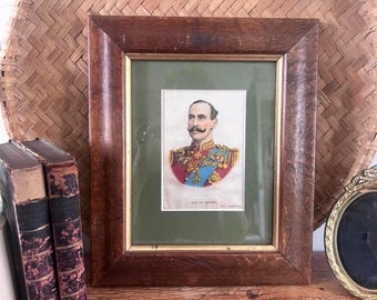 Antique B.D.V. Cigarette Silk King Haakon VII of Norway | Large Tobacco Silk Portrait | Framed WWI Era Collectible | Norwegian Royalty Decor