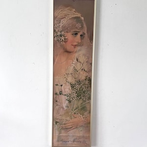 Genuine 1927 Pompeian Beauty Yard Long Calendar Print, "The Bride" by Rolf Armstrong, Framed Antique Art Deco Flapper Poster Advertising Art