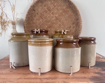 Pot antique en grès rustique : faïence émaillée sel | décoration vintage de rangement pour cuisine de ferme | Porte-ustensiles ou jardinière