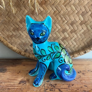 Bitossi ビトッシ Rimini Blu リミニブルー  Cat 猫 Rimini Blu Sitting Cat Figurine by Aldo Londi Bitossi