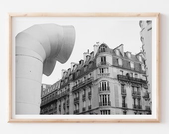 Centre Pompidou Photography Print, Architecture Poster, French Landmarks, Travel Print, Paris France Museum Photo Print, Black & White Art