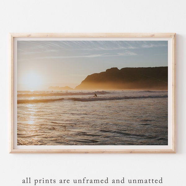 Ocean Print, Surfing Photography Print, Portugal Surf Beach Poster, Surf Photography, Sunset Surf Golden Hour, Coastal Summer Decor