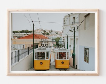 Yellow Trolley Car, Lisbon Portugal Wall Art, Travel Photography Print, Tram Trolley Car, Architecture 8x10 11x14 Print, Urban City Art