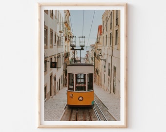 Yellow Tram Lisbon, Lisbon Portugal, Tram Print, Travel Wall Art, Architecture, Trolley Print, Lisbon Portugal Photography, Travel City Art