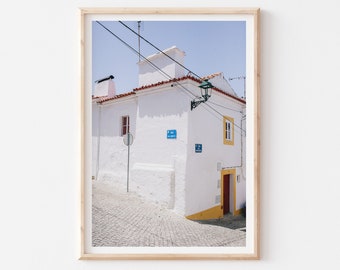 White Village Portugal Poster, Countryside Portugal Print, Rustic Wall Decor, White Farmhouse Wall Art, Architecture Photography Print