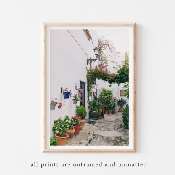 Pueblos Blancos Spain Photography, Travel Photography Print, Vejer de La Frontera, Andalusia Travel Wall Art, Floral Street Photography