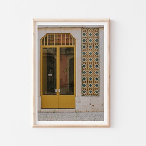 Mustard Yellow Door, Yellow Green Tile, Lisbon Tile Photography Print, Travel Gift, Azulejos Art Portugal Print, Portuguese Tile Decor