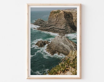 Coastal Landscape Photography Print, Ocean Wall Decor, Summer House Sea Wall Decor, Dramatic Nature Landscape Photo, Blue Green Photo Print