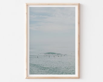 Surfers Photography Print, Ocean Wall Art, Blue Grey Coastal Wall Art, Surfing Waves Wall Decor, Coastal Beach House Decor, Surf Lover Gift