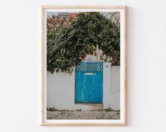 Portugal Blue Door Photography Print, Rustic Door Travel Art, Countryside Travel Decor, Blue Green Living Room Decor, Lisbon Art Print