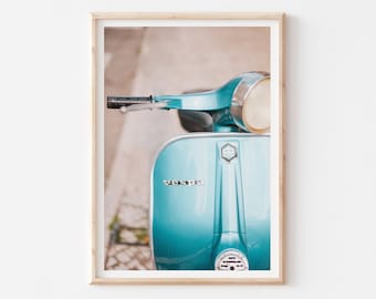 Italy Vespa, Blue Vespa Photo, Vespa Photo, Blue Vintage Style Decor, Retro Hipster Style, Vespa Photography, Vintage Vespa, Vespa Art Print