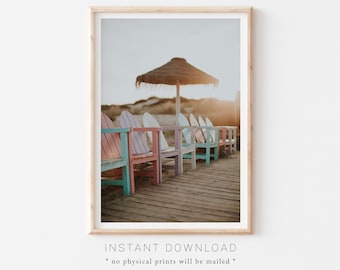 Boho Coastal Decor, Pastel Beach Printable Wall Art, Sunset Summer Beach Art, Modern Beach Poster, Pink Beach Pastel Tropical Landscape Art