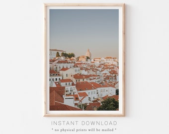 Lisbon Travel Photography Printable, Lisbon Portugal, Photography Print, Travel Wall Art Room Decor, Lisbon Print, Pink Pastel Print Poster