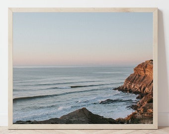 Portugal Photograph Beach, Portugal Beach Pictures, Cliff Beach Photography, Pastel Blue Grey Wall Art, Coastal Farmhouse Wall Art