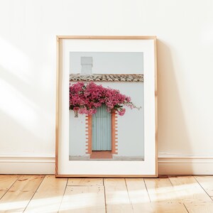Pink Bougainvillea Print, Bougainvillea Photo, Pink Door Print, Portugal Photography, Portugal Door, Flower Photography, Portugal Art