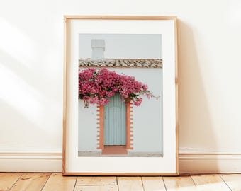 Pink Bougainvillea Print, Bougainvillea Photo, Pink Door Print, Portugal Photography, Portugal Door, Flower Photography, Portugal Art