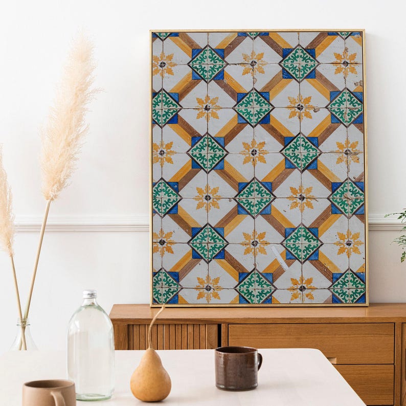 Green Yellow Tile Download Print, Portuguese Tiles, Printable Wall Art, Portuguese Tile Poster, Rustic Wall Art, Lisbon Azulejo Tile Art image 3