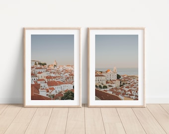 Conjunto de 2 imprimibles, arte mural imprimible de Lisboa, póster de Lisboa, Portugal, impresión descargable de Lisboa, impresión arquitectónica, póster con impresión digital.