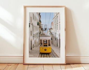 Travel Poster, Yellow Trolley in Lisbon Photography Print, Travel Wall Art Gift, City Poster Apartment Decor, Trendy Wall Print