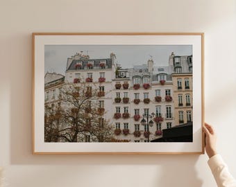 Väggkonst med balkong i Paris, Haussmann-arkitekturtryck, utskrivbar väggkonst med Paris-affisch, resetryck