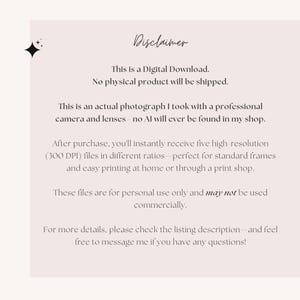 May include: A digital download disclaimer on a light pink background. The text states that no physical product will be shipped and that the files are for personal use only. The text is in a handwritten style font.