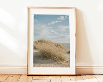 Utskrivbar väggkonst med strandgräs, neutralt strandgrästryck, kustnära boho väggkonst, digitalt konsttryck, direktnedladdning, pampasgrästryck