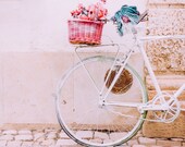 Bike Print, Girls Room Decor, Nursery Art, White Bike, Shabby Chic Decor, Vintage Style Bike, Bike Photo, Travel Photo, Romantic Print
