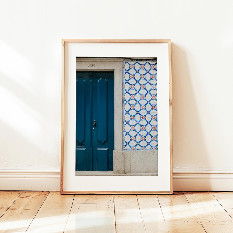 Azulejo Art Print, Lisbon Door Poster, Blue Door Tile, Portugal Poster, Lisbon Art Print, Portuguese Azulejo Tiles, Lisbon Photography Print image 1