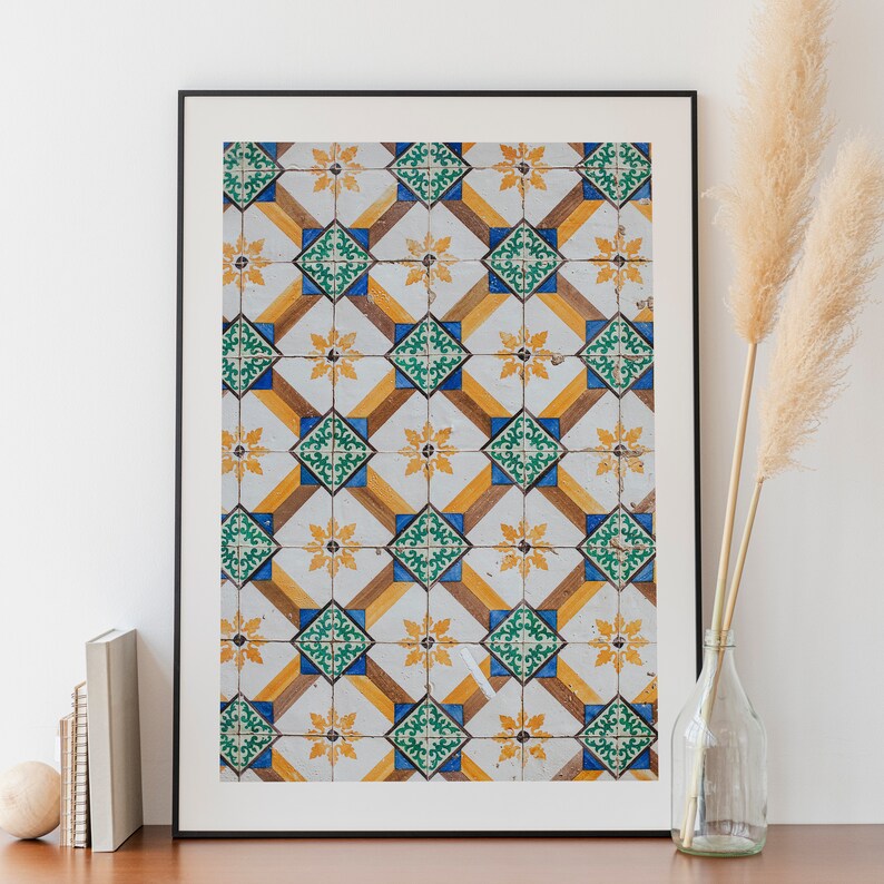 Green Yellow Tile Download Print, Portuguese Tiles, Printable Wall Art, Portuguese Tile Poster, Rustic Wall Art, Lisbon Azulejo Tile Art image 4