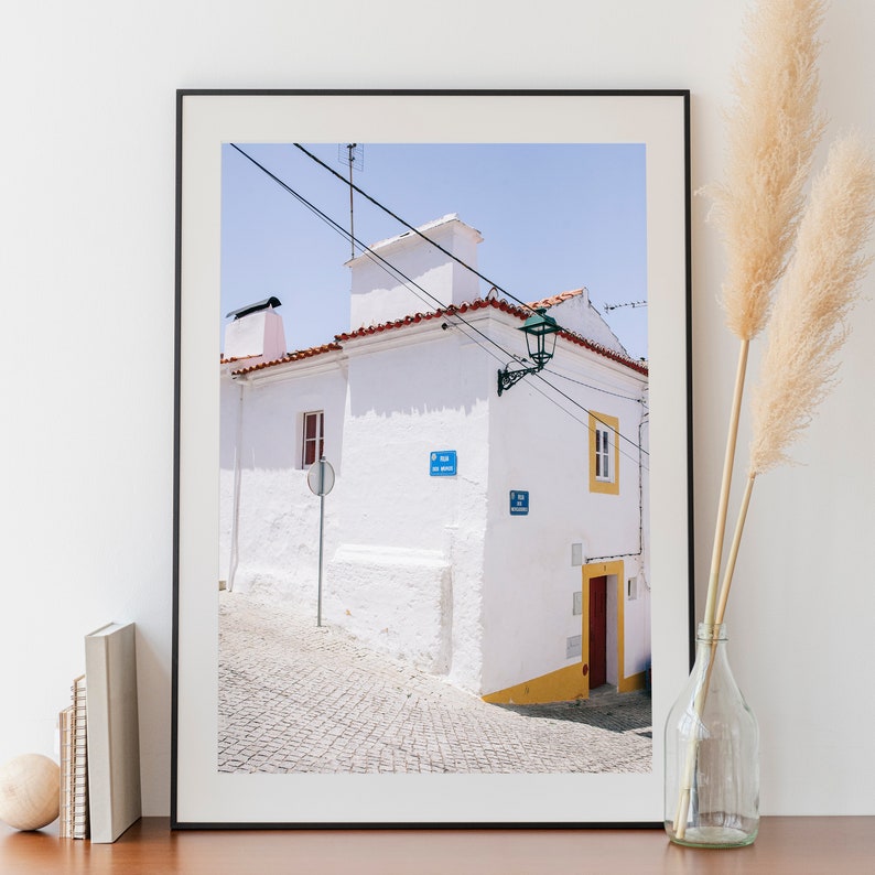 White Village Portugal Poster, Countryside Portugal Print, Rustic Wall Decor, White Farmhouse Wall Art, Architecture Photography Print image 5