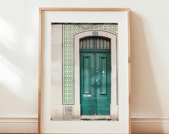 Lisbon Green Door Print, Portugal Wall Art, Travel Gift Wall Art, Portugal Poster, Portuguese Tile, Photography DOWNLOADABLE Print, Colorful