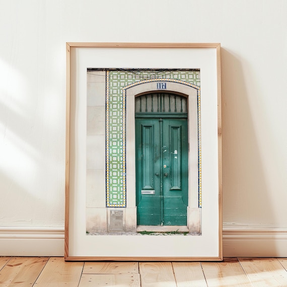 Lisbon Green Door Print, Portugal Wall Art, Travel Gift Wall Art, Portugal Poster, Portuguese Tile, Photography DOWNLOADABLE Print, Colorful