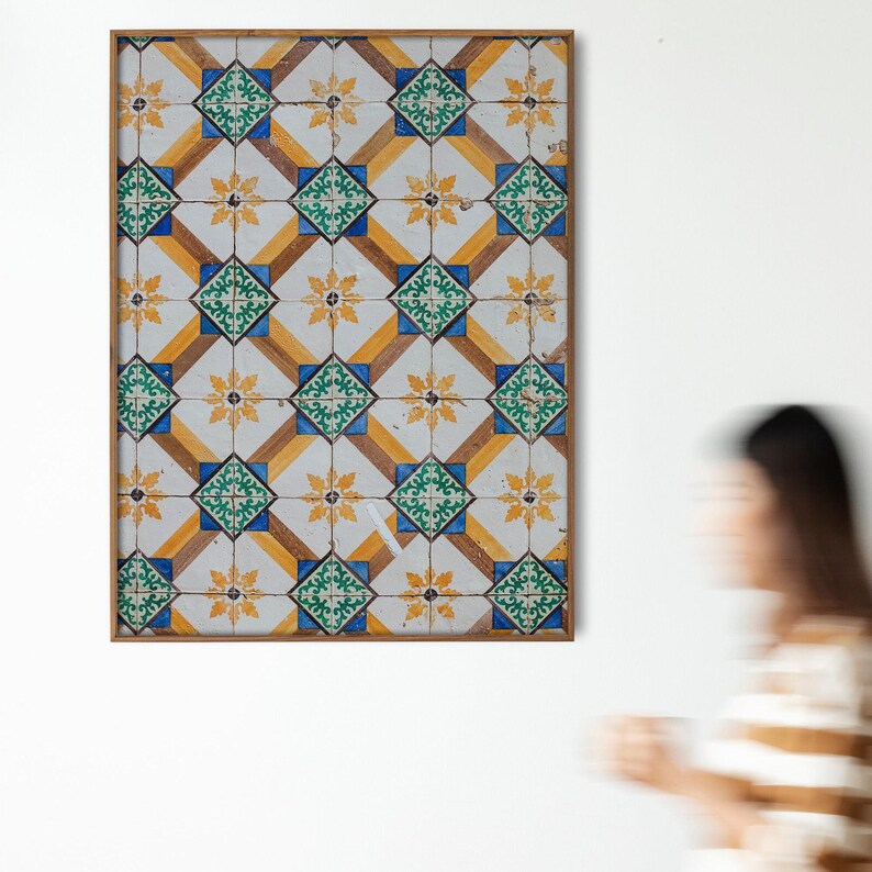 Green Yellow Tile Download Print, Portuguese Tiles, Printable Wall Art, Portuguese Tile Poster, Rustic Wall Art, Lisbon Azulejo Tile Art image 5