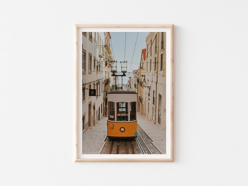Yellow Tram Lisbon, Lisbon Portugal, Tram Print, Travel Wall Art, Architecture, Trolley Print, Lisbon Portugal Photography, Travel City Art image 1