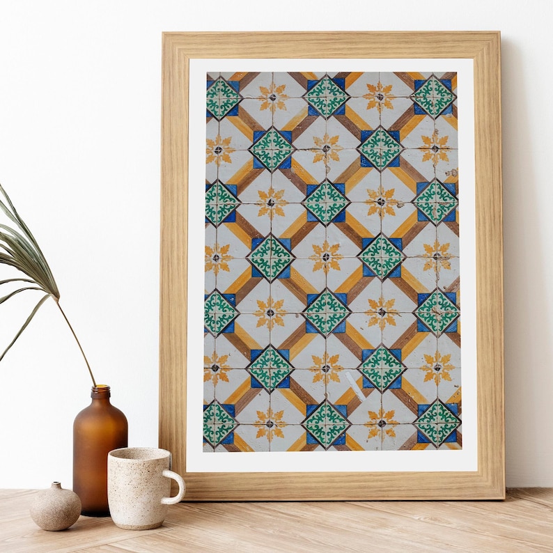 Green Yellow Tile Download Print, Portuguese Tiles, Printable Wall Art, Portuguese Tile Poster, Rustic Wall Art, Lisbon Azulejo Tile Art image 2
