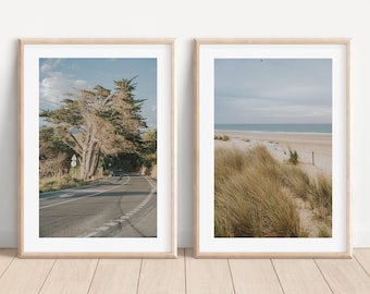 Utskrivbart set med 2 kustfotograferingar, sommarnaturtryck, galleriväggkonst, strandstugadekor, väggdekor i vardagsrum