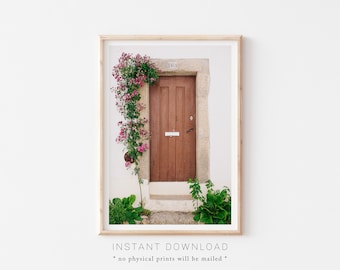 Rustic Door Printable, Floral Door Wall Art Print, Travel Housewarming Gift, Travel Bedroom Decor, Architectural Photo, Photography Prints