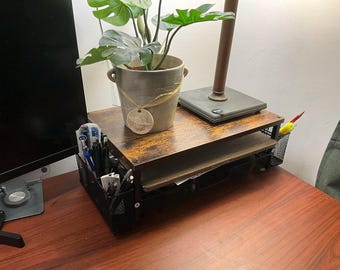 Monitor Stand with Drawer, Wood Desk Organizer, Pen Holders, Riser