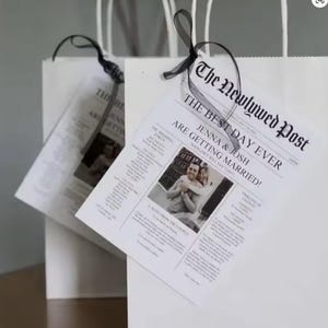 GEDRUKTE aangepaste krantenkaarten Vintage op maat gemaakte krant geleverd tastbaar karton Bedankje bruiloft bruiloftspaar Trouwnieuws