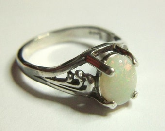 Opal Ring Art Deco Genuine Australian White Opal
