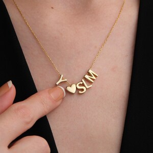 Custom Letters with Heart Necklace, Gold Plated Initial Pendant, Family Letter Necklace, Trendy Everyday Jewelry, Meaningful Gift for Mother