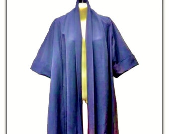 Midnight Blue Swing Trapeze Coat with Pockets Fabulous 1950&#39;s lined Jacket Spring Fall Three Quarter sleeve Collar Perfect Look Cuffed love