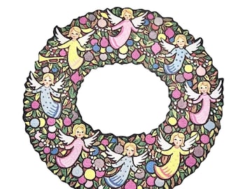 Vintage 1960s Angel Wreath Die Cuts - Set of 42 Mod Christmas Craft Supplies